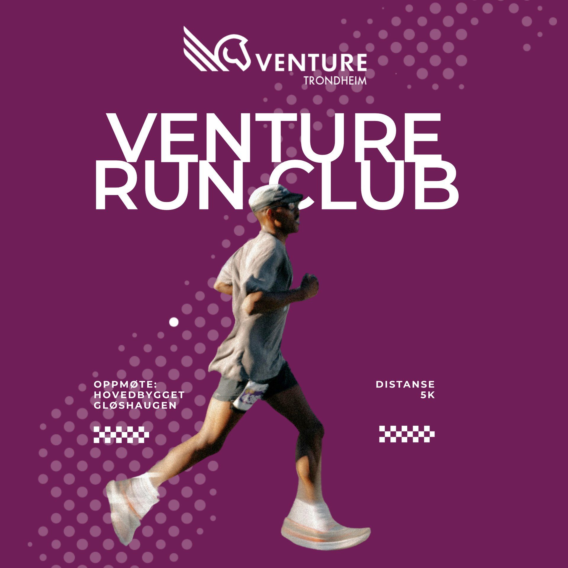 Venture Run Club poster with a runner on a purple background
