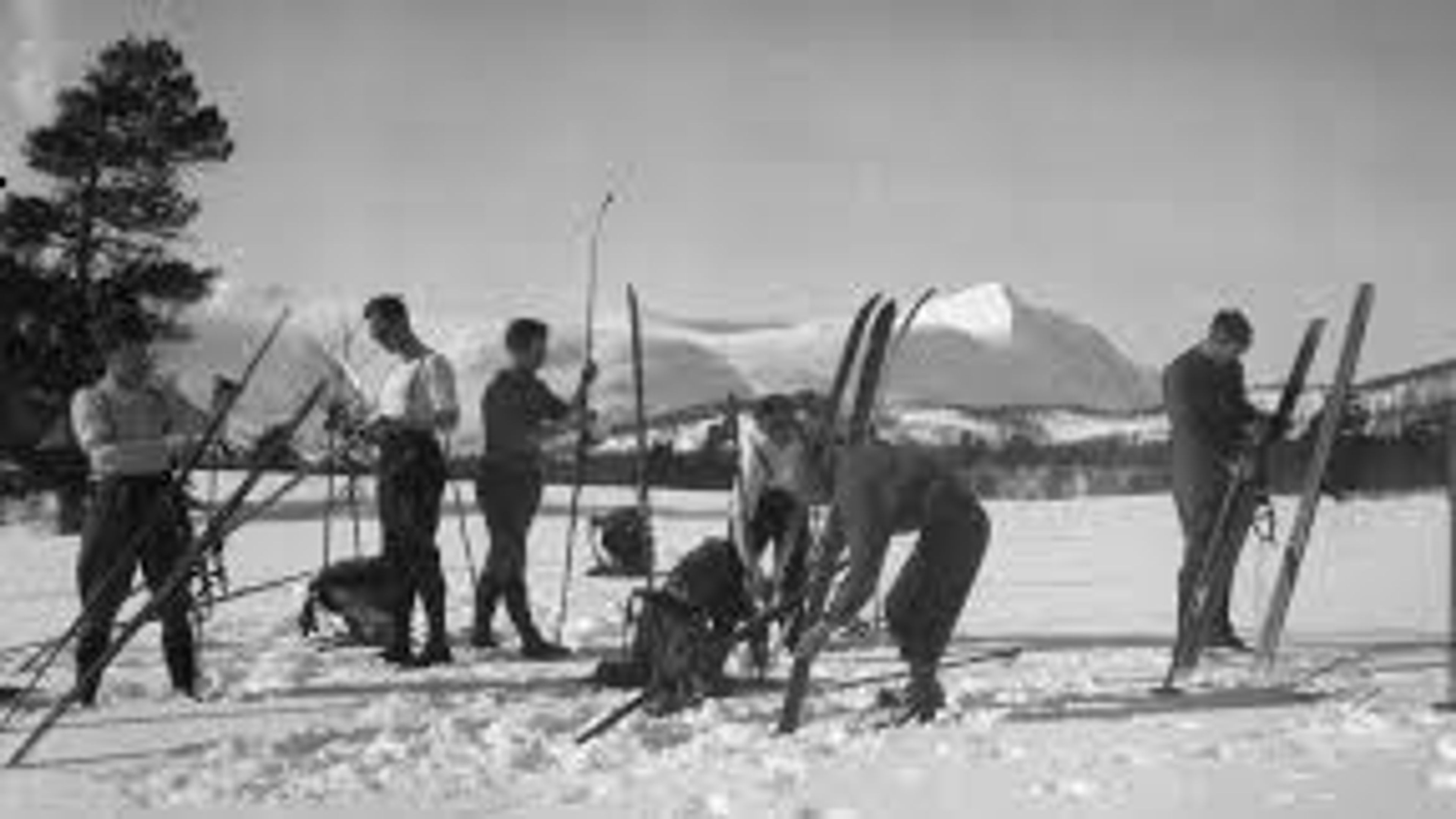 skiers getting ready out in nature