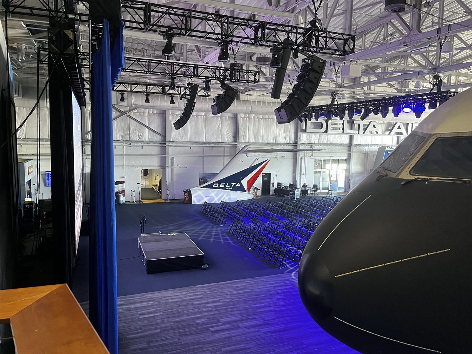 Stage and speaker setup for an event
