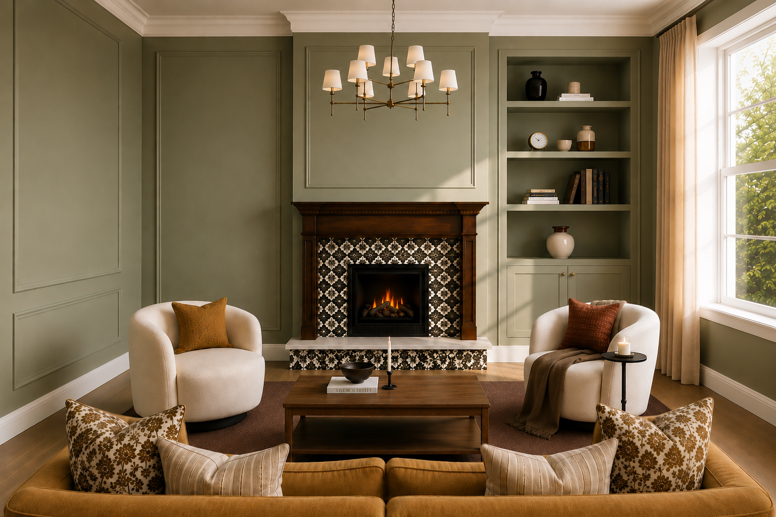 Warm Transitional Living Room 3d