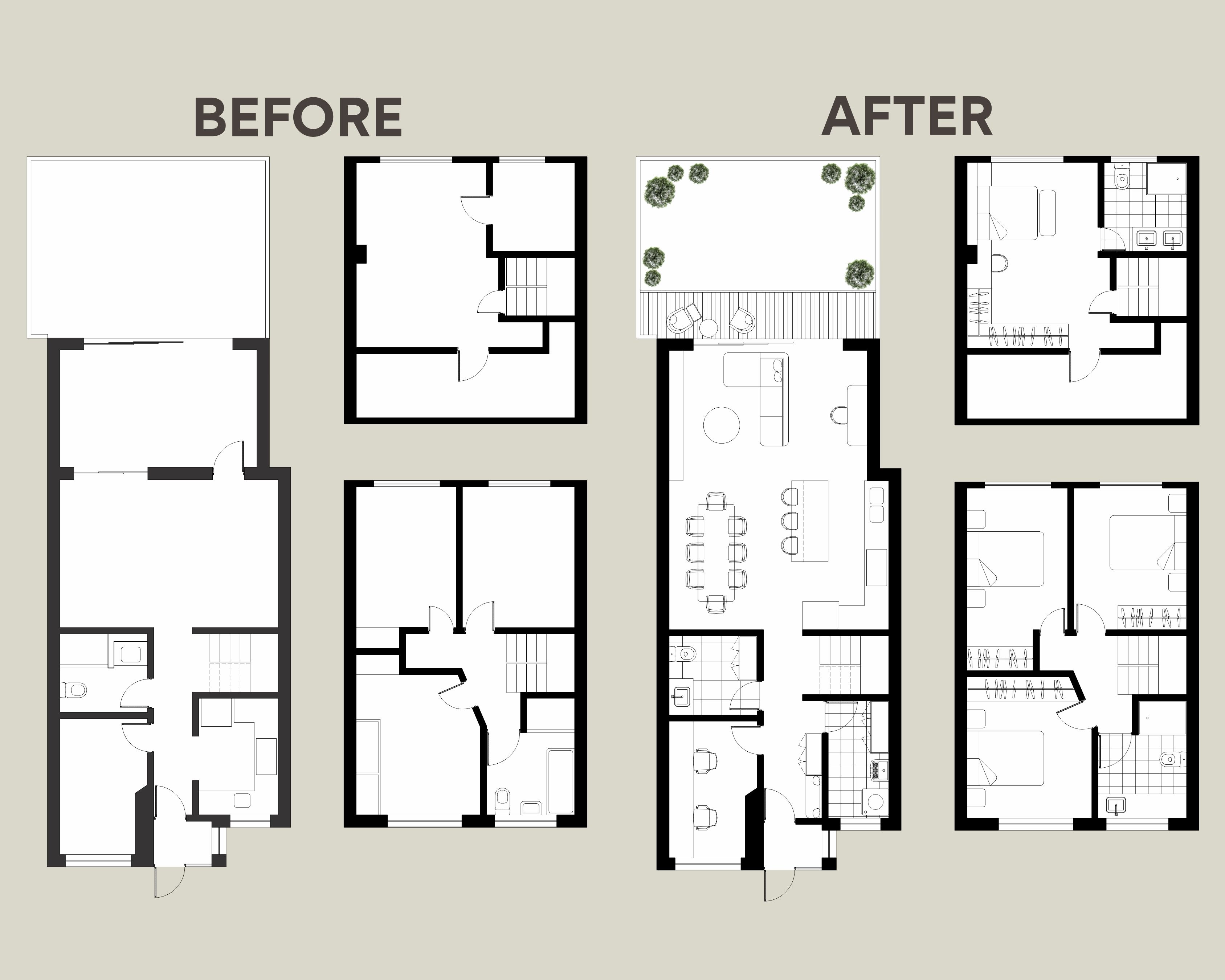 Before and After Layout Transformation of a London Home 