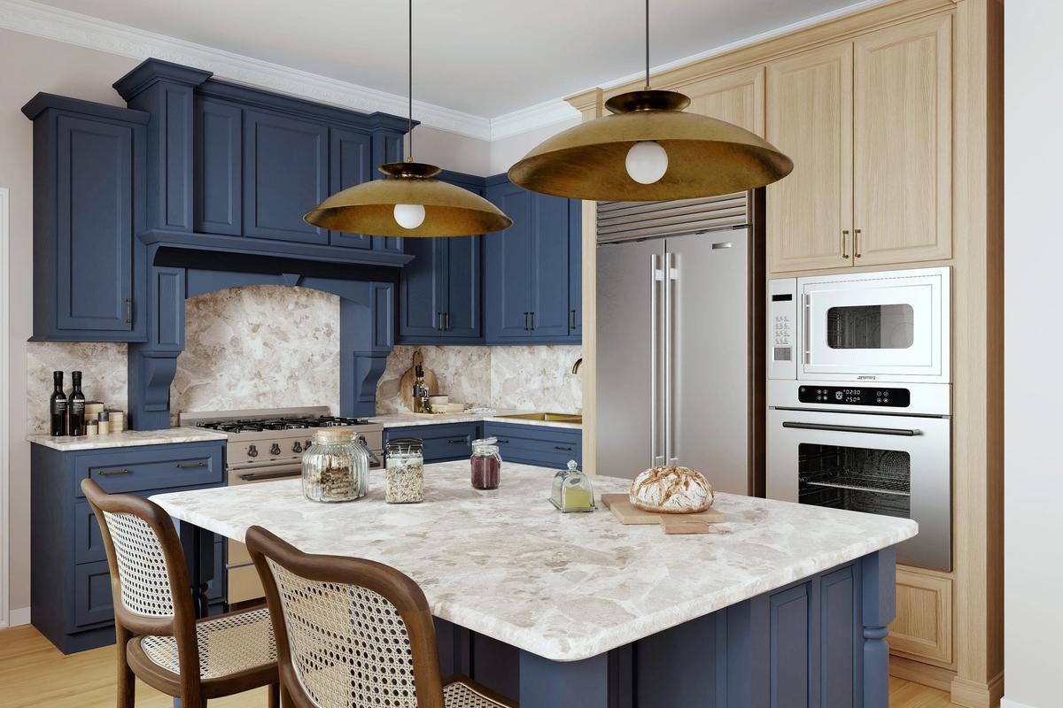 Elegant Blue & Wood Kitchen Design gallery image 3