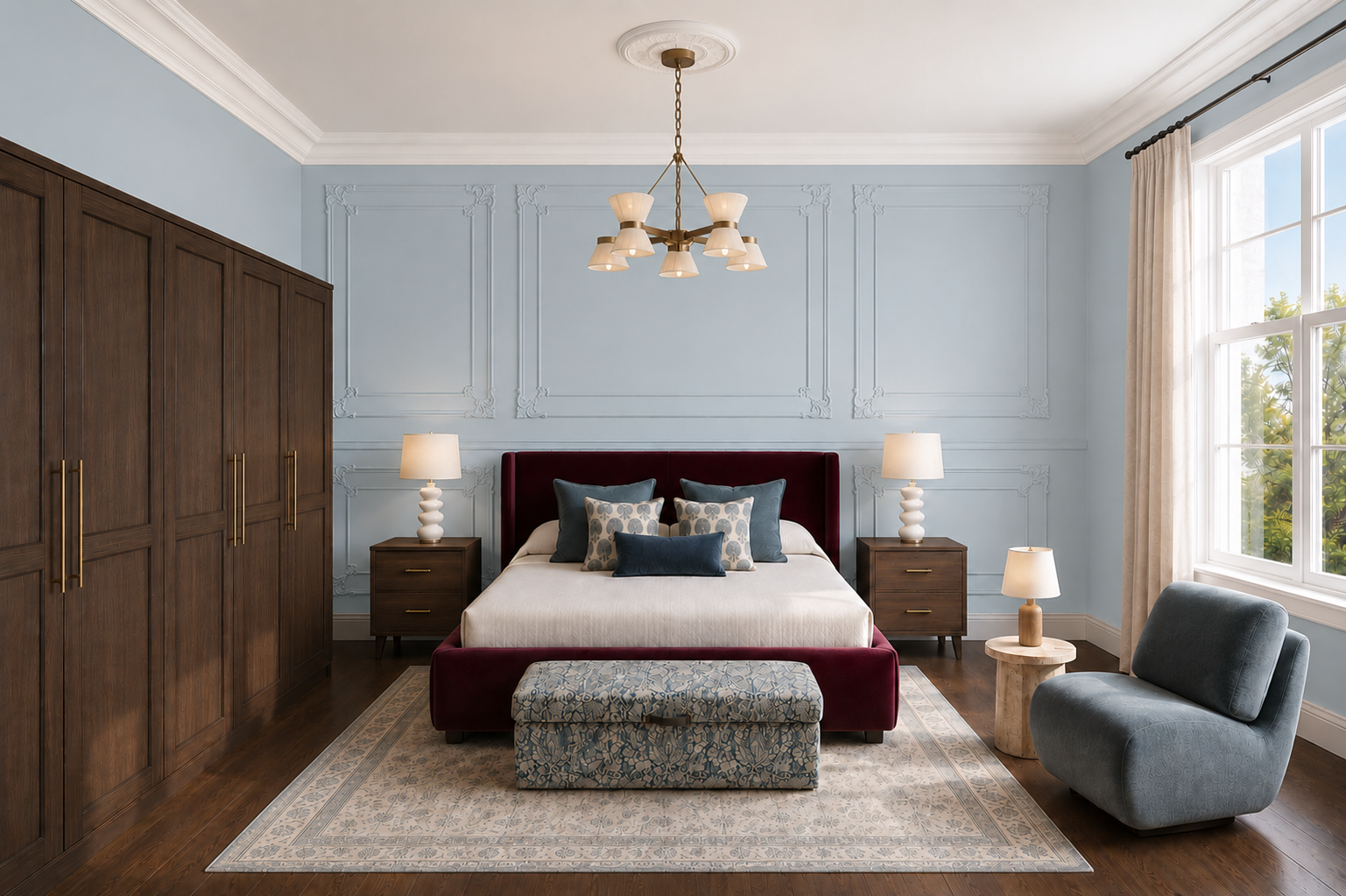 Blue Transitional Master Bedroom 3d