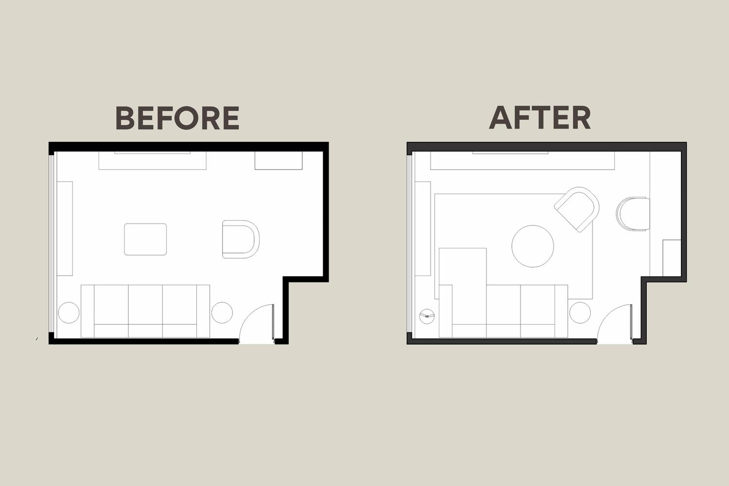 Warm Minimalistic Living Room Design layout