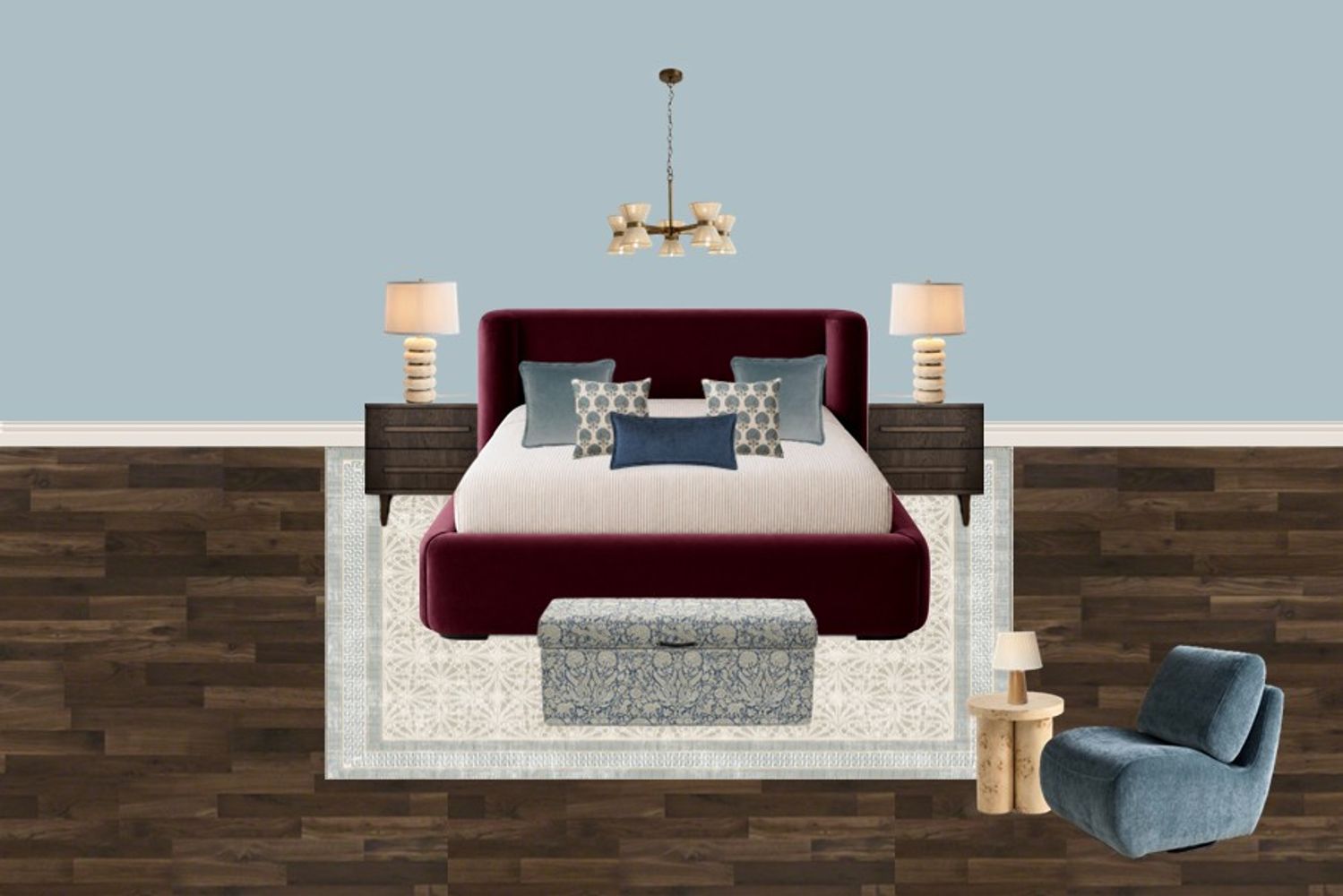 Blue Transitional Master Bedroom Moodboard