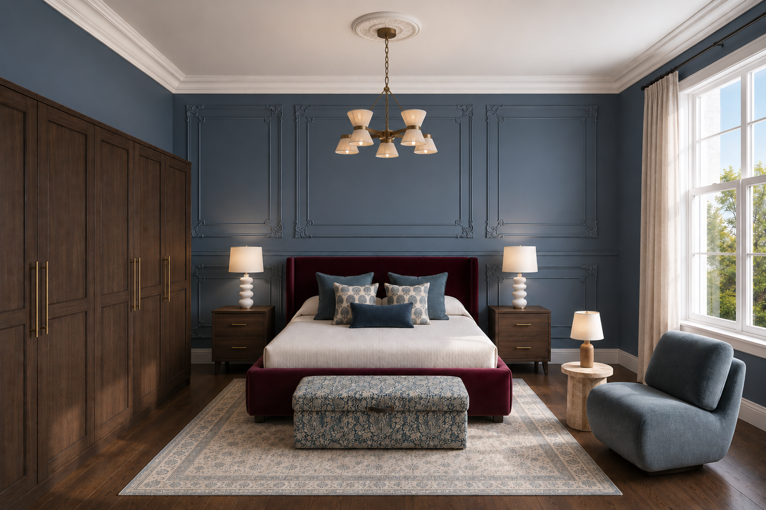 Blue Transitional Master Bedroom 3d