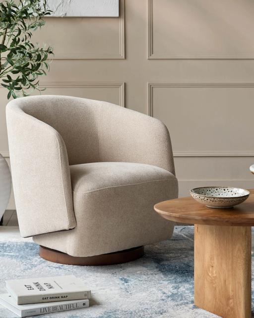 Natalia natural boucle swivel occasional chair