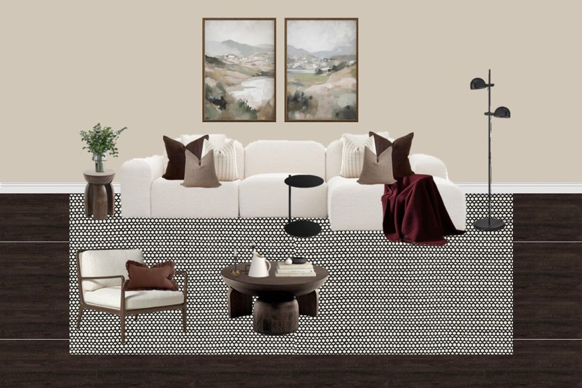 Warm Minimalistic Living Room Design moodboard