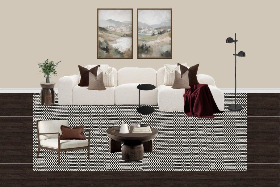 Warm Minimalistic Living Room Design moodboard