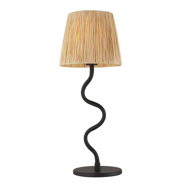 Wednesday Natural Raffia Table Lamp in Matt Black
