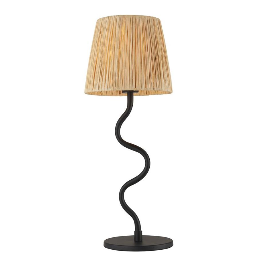 Wednesday Natural Raffia Table Lamp in Matt Black