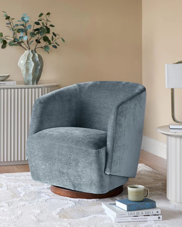 Natalia blue grey chenille swivel accent chair by Danetti