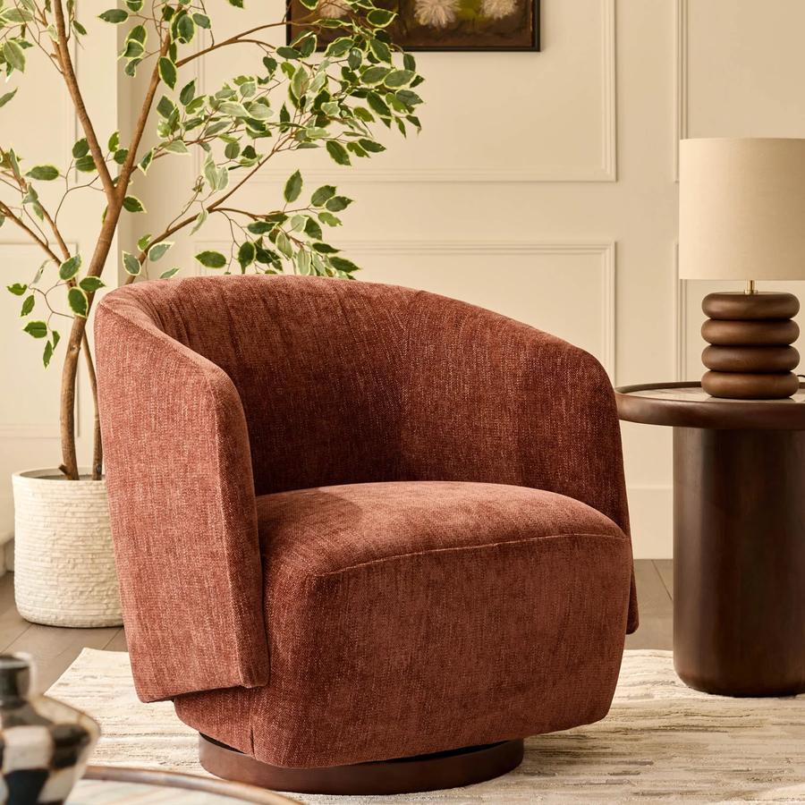 Natalia apricot chenille swivel occasional chair