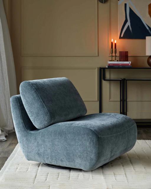 Frances blue grey fabric swivel accent chair by Danetti