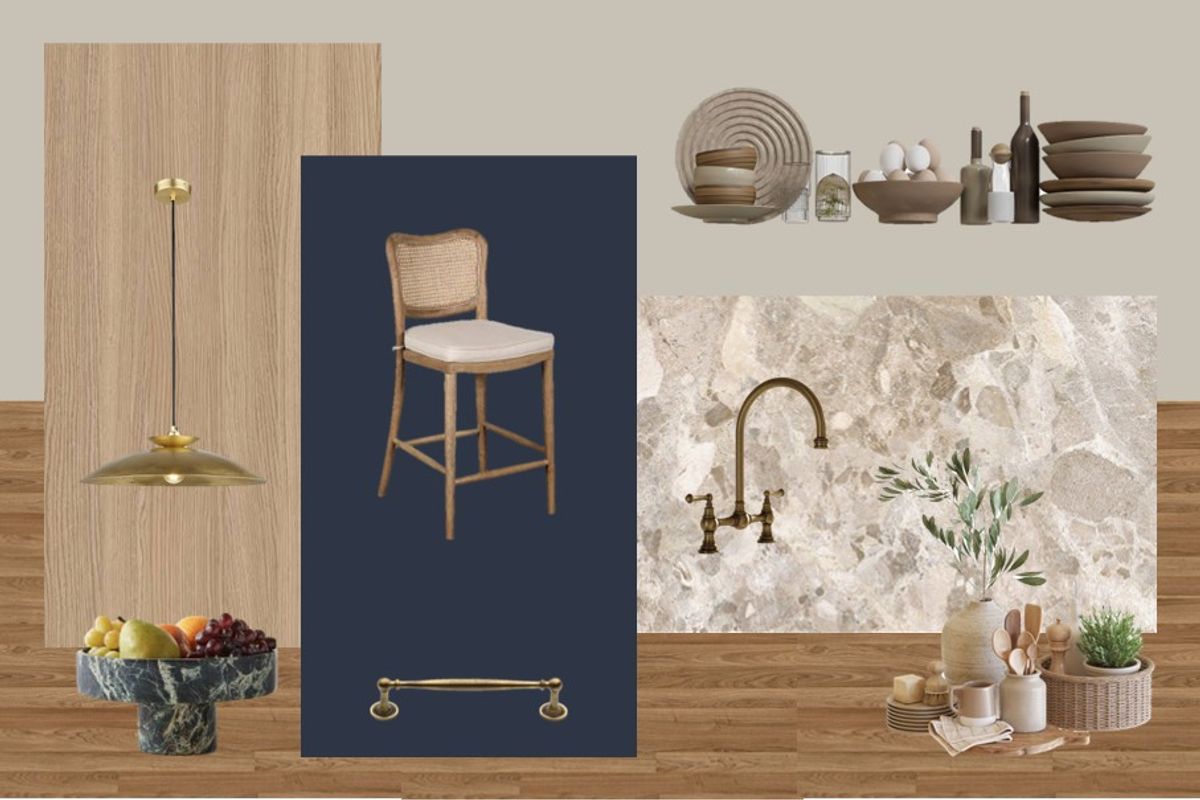 Elegant Blue & Wood Kitchen Design gallery image 1