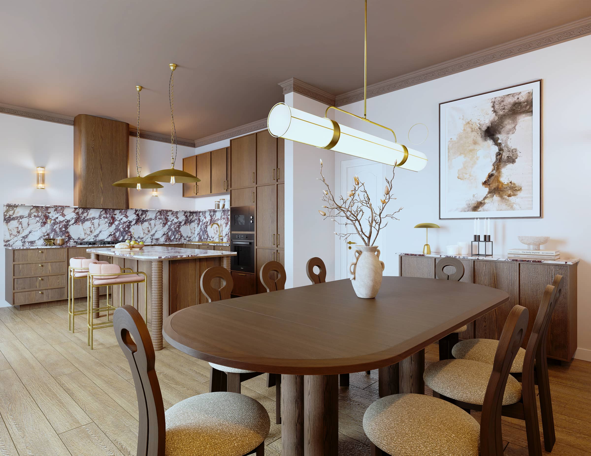 Moody Transitional Kitchen in a Victorian House 3d 1