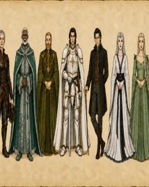 Fifteen House of the Dragon characters drawn as small ink figures in a row across aged vellum.