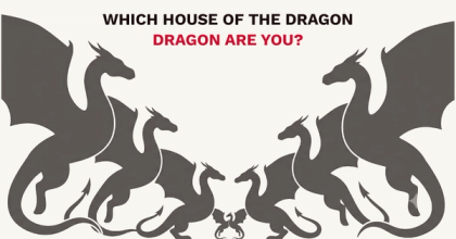 Five dragon silhouettes in dark grey on cream, facing inward from both edges