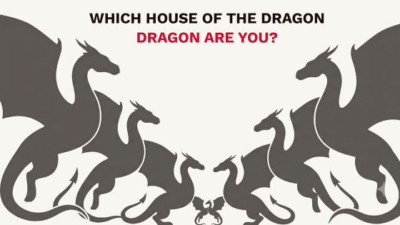 Five dragon silhouettes in dark grey on cream, facing inward from both edges