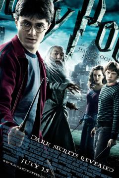 Theatrical poster for Harry Potter and the Half-Blood Prince, with Daniel Radcliffe as Harry Potter, Michael Gambon as Albus Dumbledore, Emma Watson as Hermione Granger and Rupert Grint as Ron Weasley