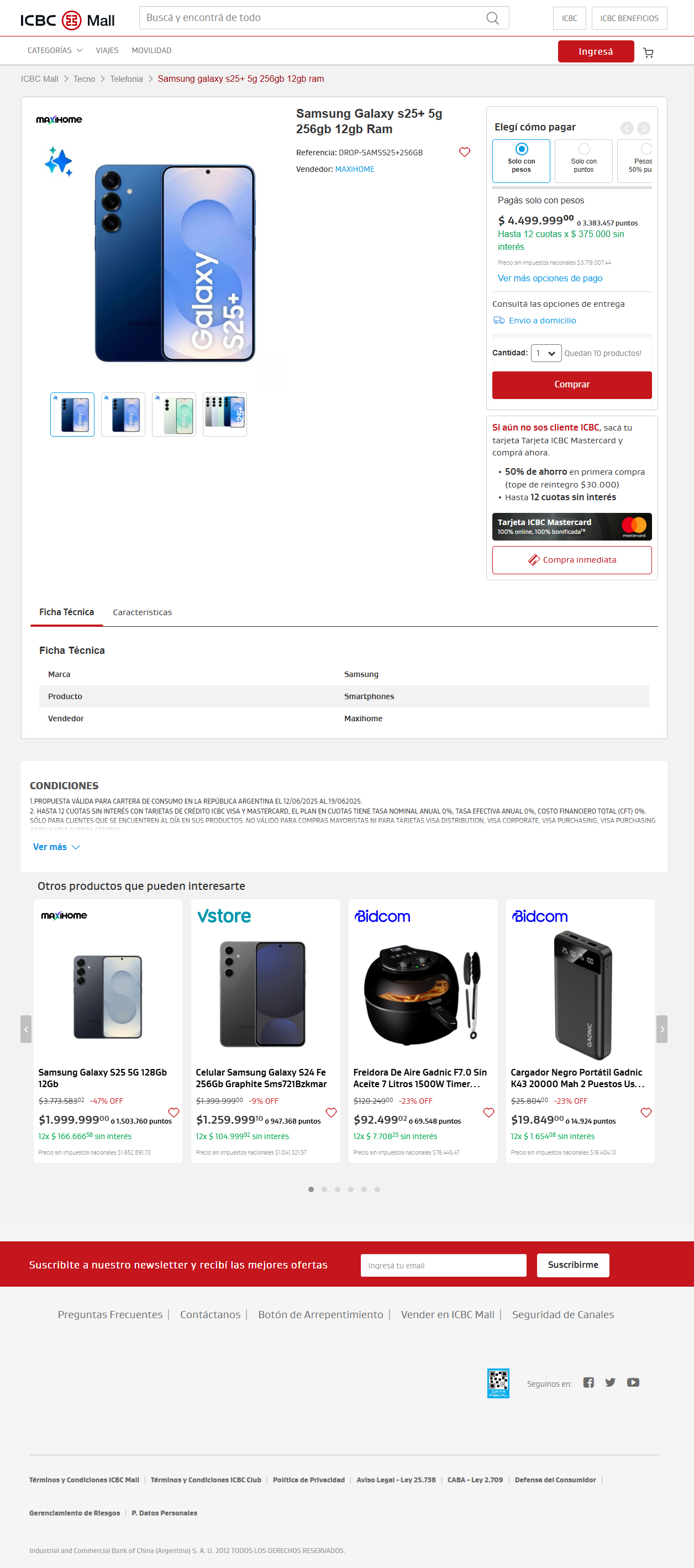 Product display page on a Samsung Galaxy