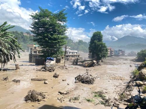 This photo taken on Aug. 26, 2026 shows an area affected by flash floods in Nuwakot District, Nepal. The death toll from a massive flash flood in Nepal's Bhote Koshi River on Wednesday reached 22, the police said. The Nepal Tourism Board said that as many as 384 tourists, including 291 foreigners, have been reported missing after a massive flash flood swept through Rasuwa district in northern Nepal. Photo: Xinhua/Shutterstock