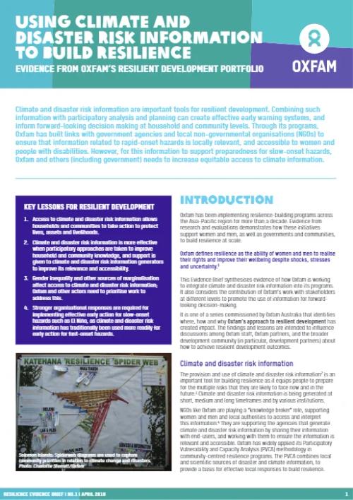 Oxfam’s Resilient Development Portfolio: Using climate and disaster RISK information to build resilience, 2018