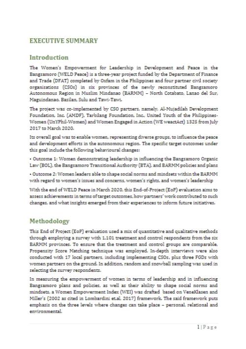 Women Empowerment for Leadership and Development and Peace, 2020