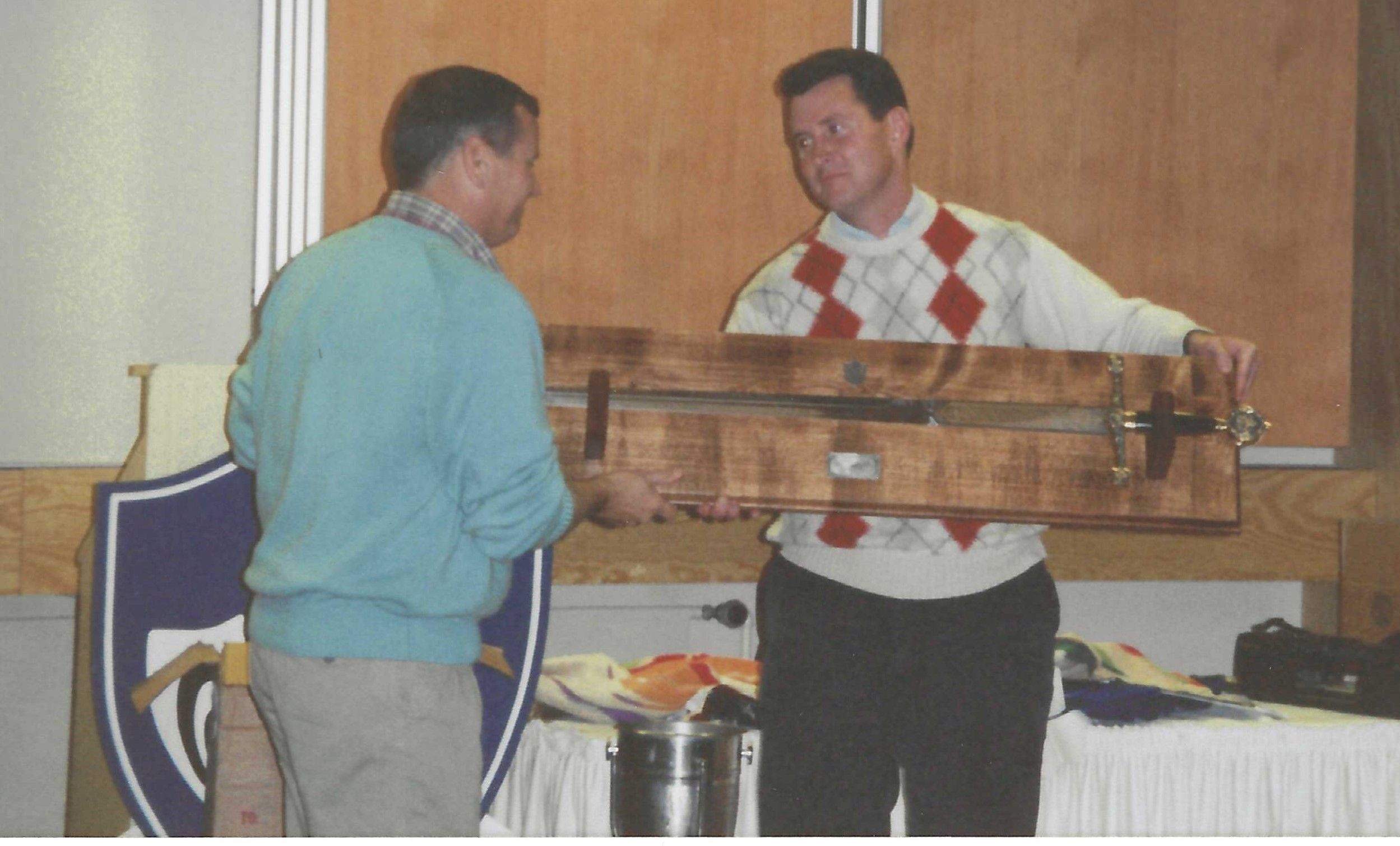 A presentation sword for the outgoing commander, Julio, in June 1991.