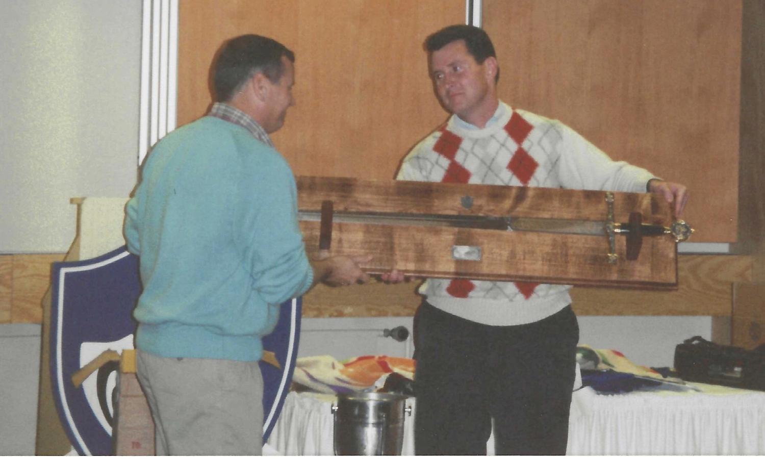 A presentation sword for the outgoing commander, Julio, in June 1991.