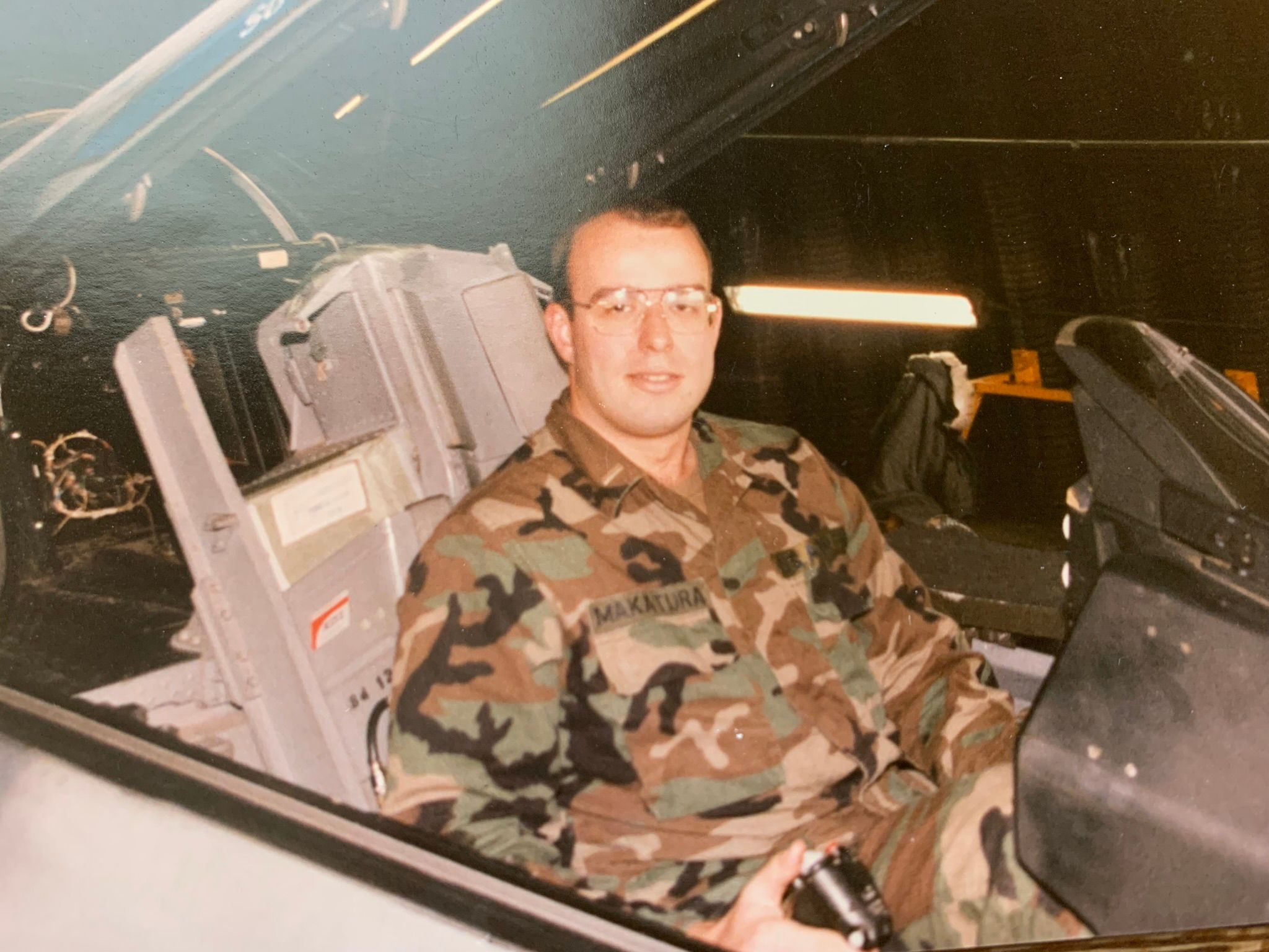2nd Lt. Michael Makatura in the cockpit of an F-16 at Hahn Air Base, 1989