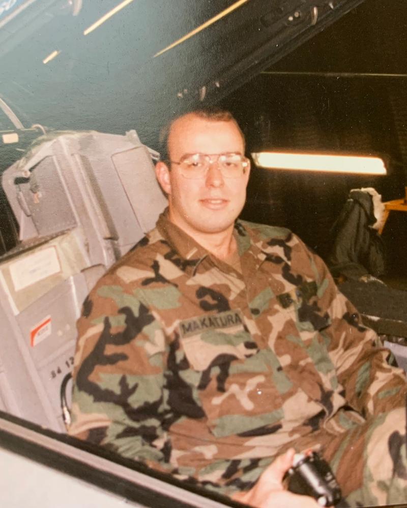 2nd Lt. Michael Makatura in the cockpit of an F-16 at Hahn Air Base, 1989