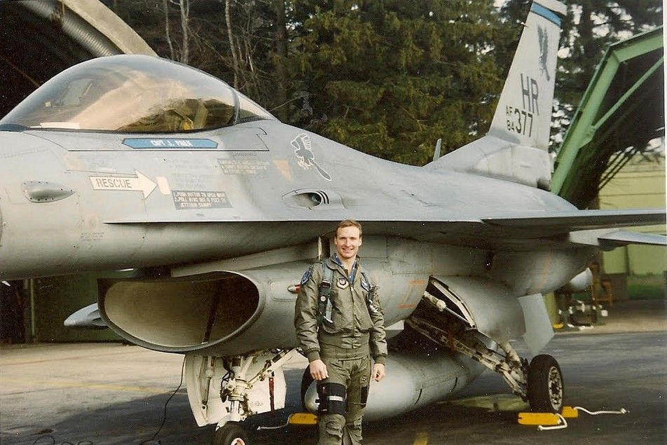 Jeff "Boom Boom" Paulk with HR-377 in the hangar at Hahn — early winter, 1989.