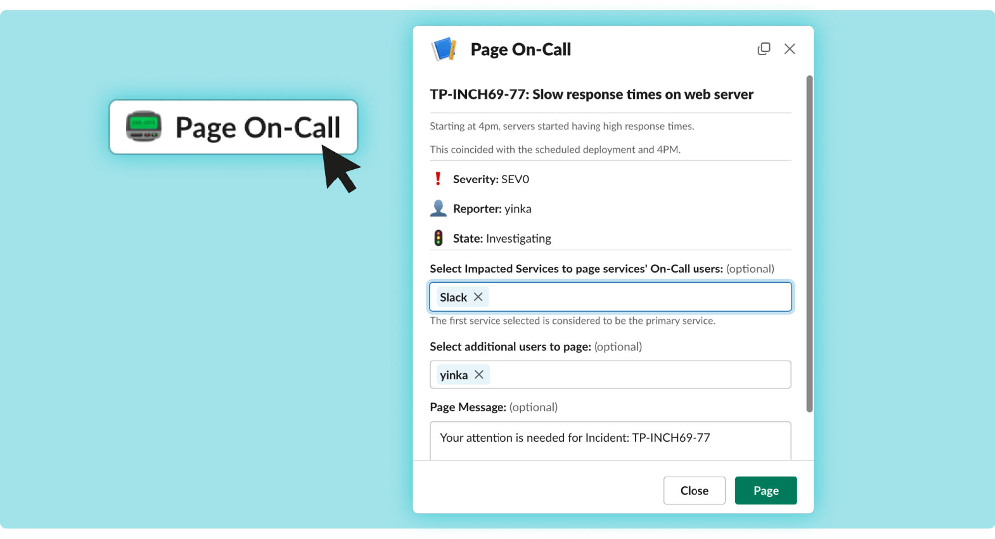 Slack Button to Page On-Call