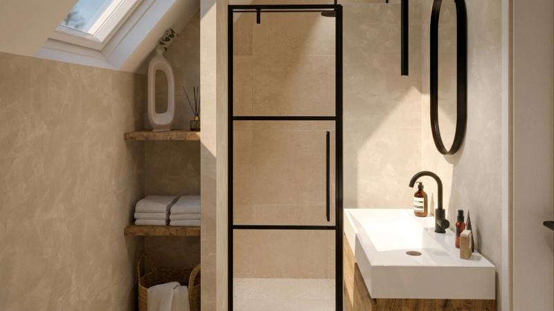 Rustige beige badkamer – Modern badkamerontwerp van Balotti