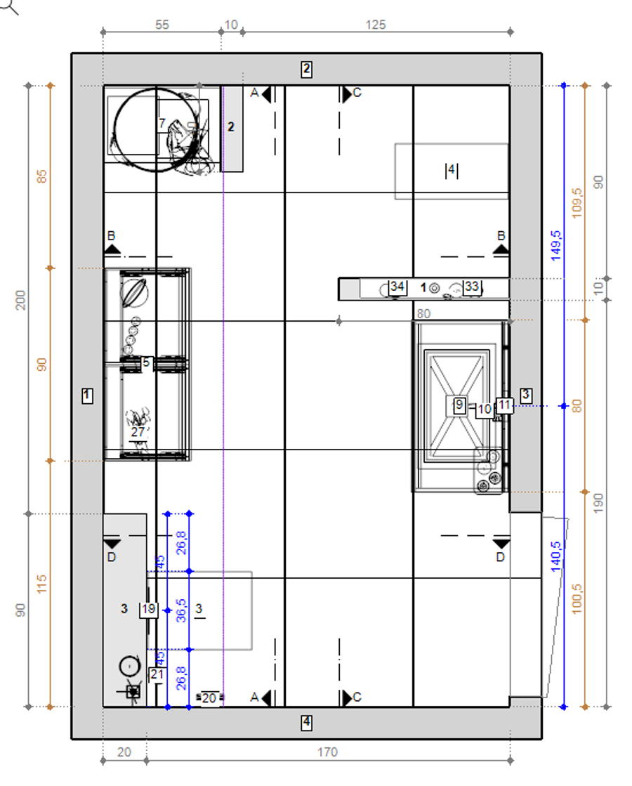 Plattegrond van Warme natuurlijke badkamer in zand en hout