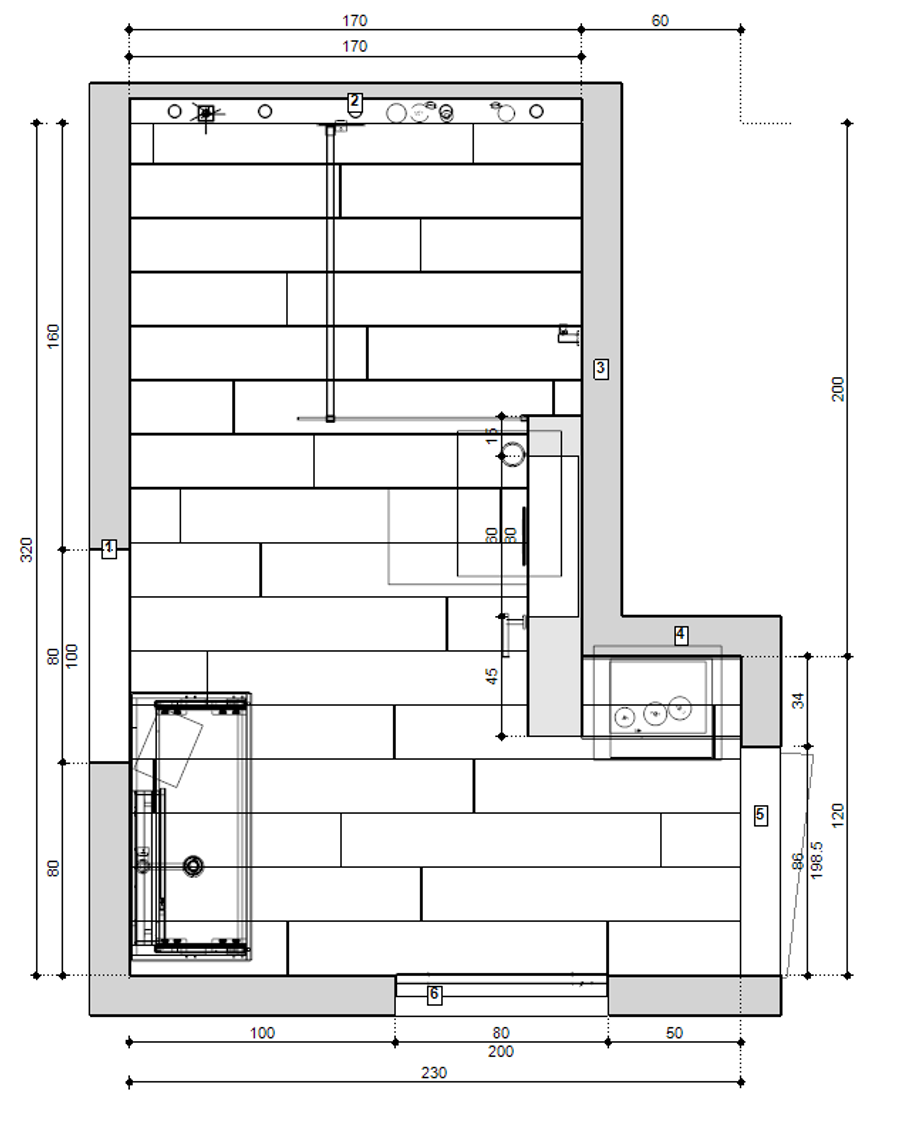 Plattegrond van Landelijke badkamer in warm hout en koper