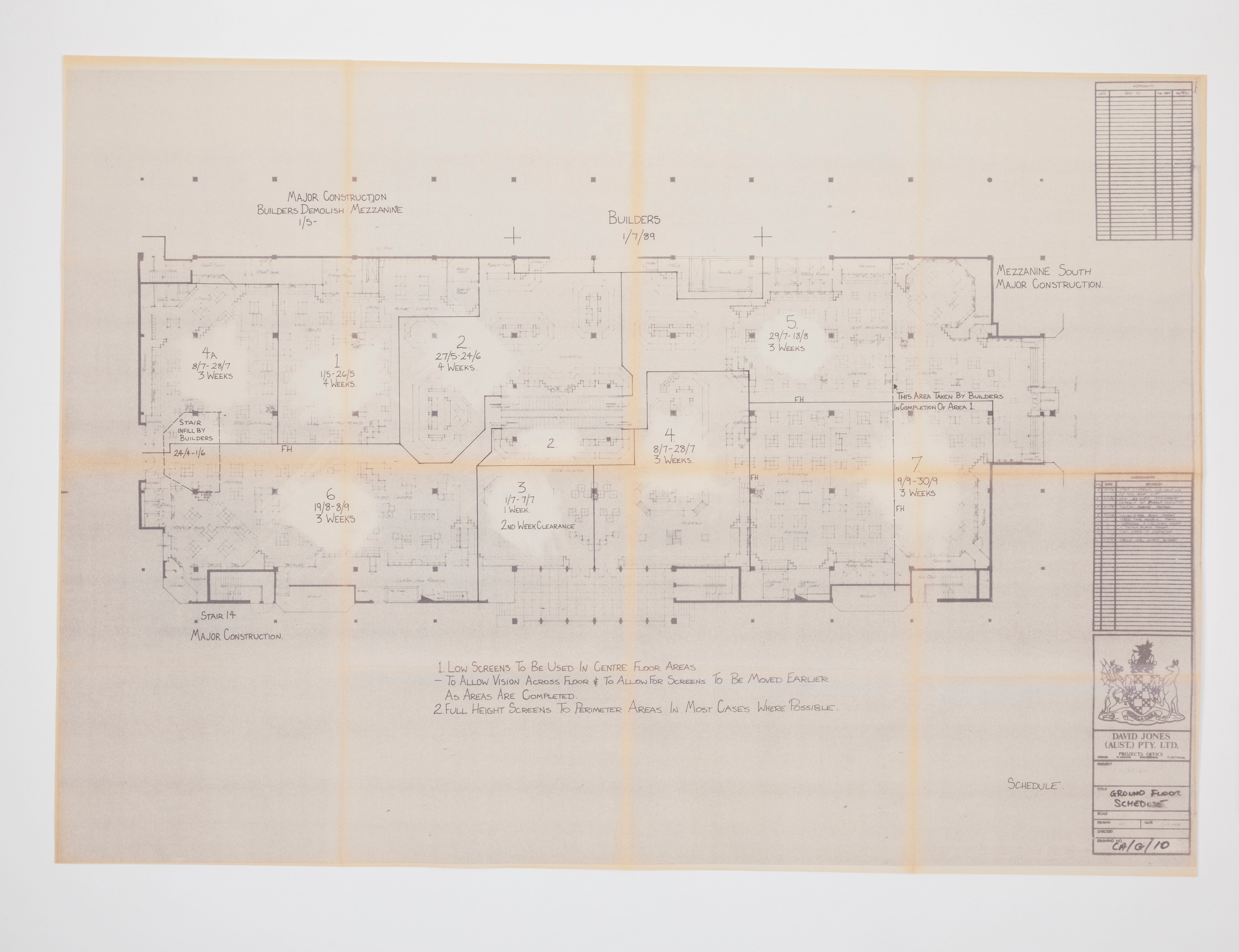 Hand drawn architectural plans for a department store.