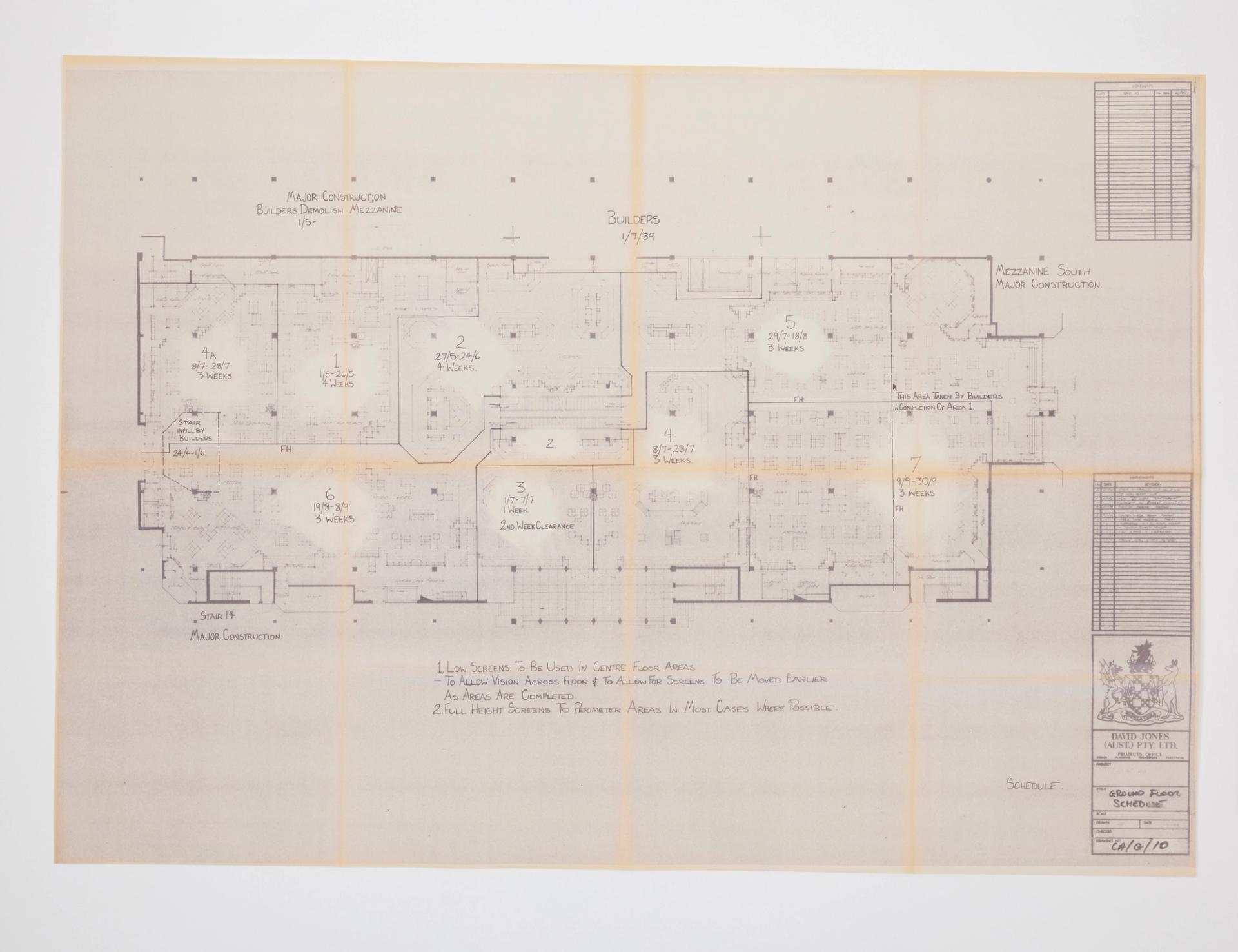 Hand drawn architectural plans for a department store.