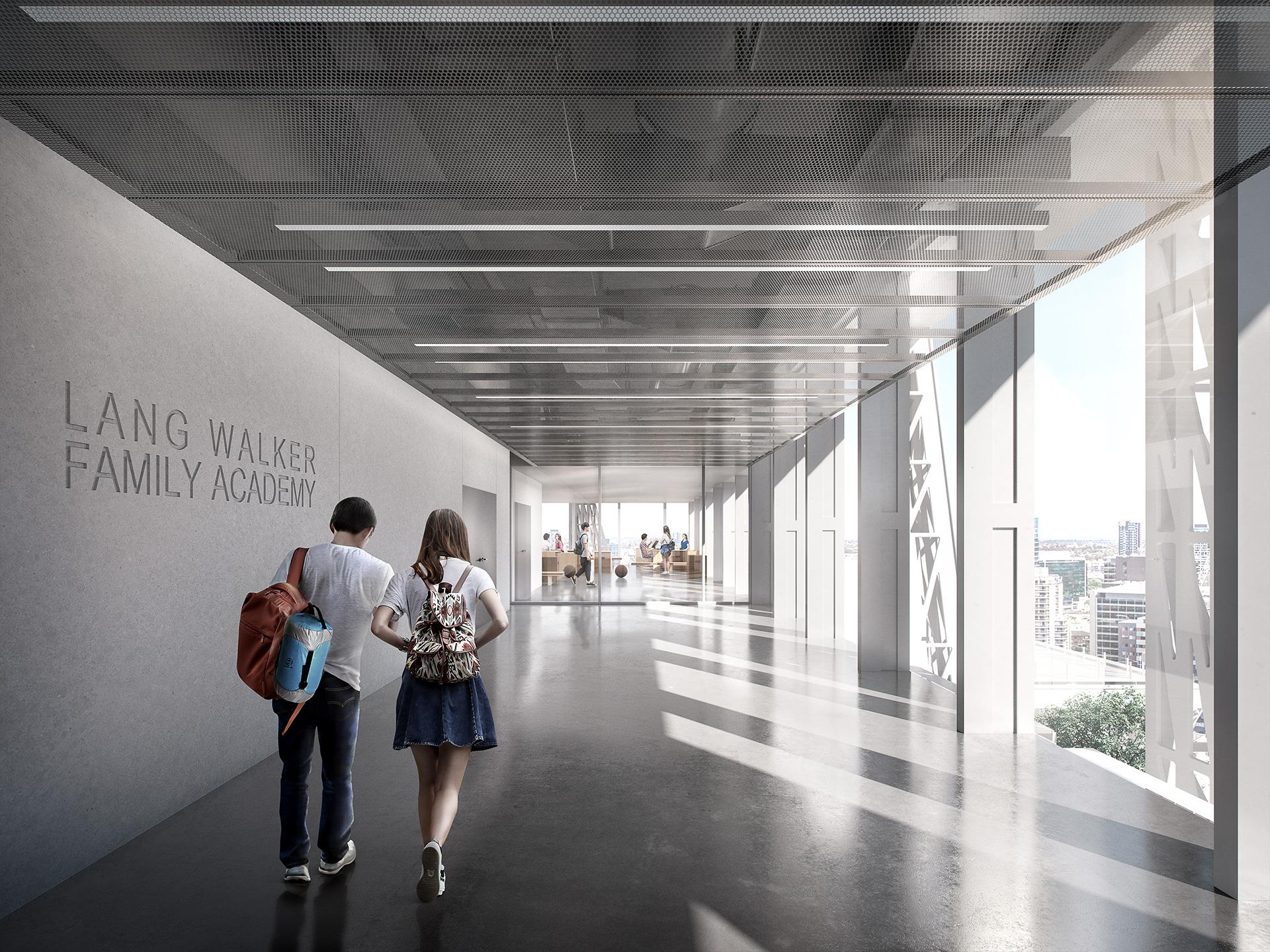 two kids walking down a hall way