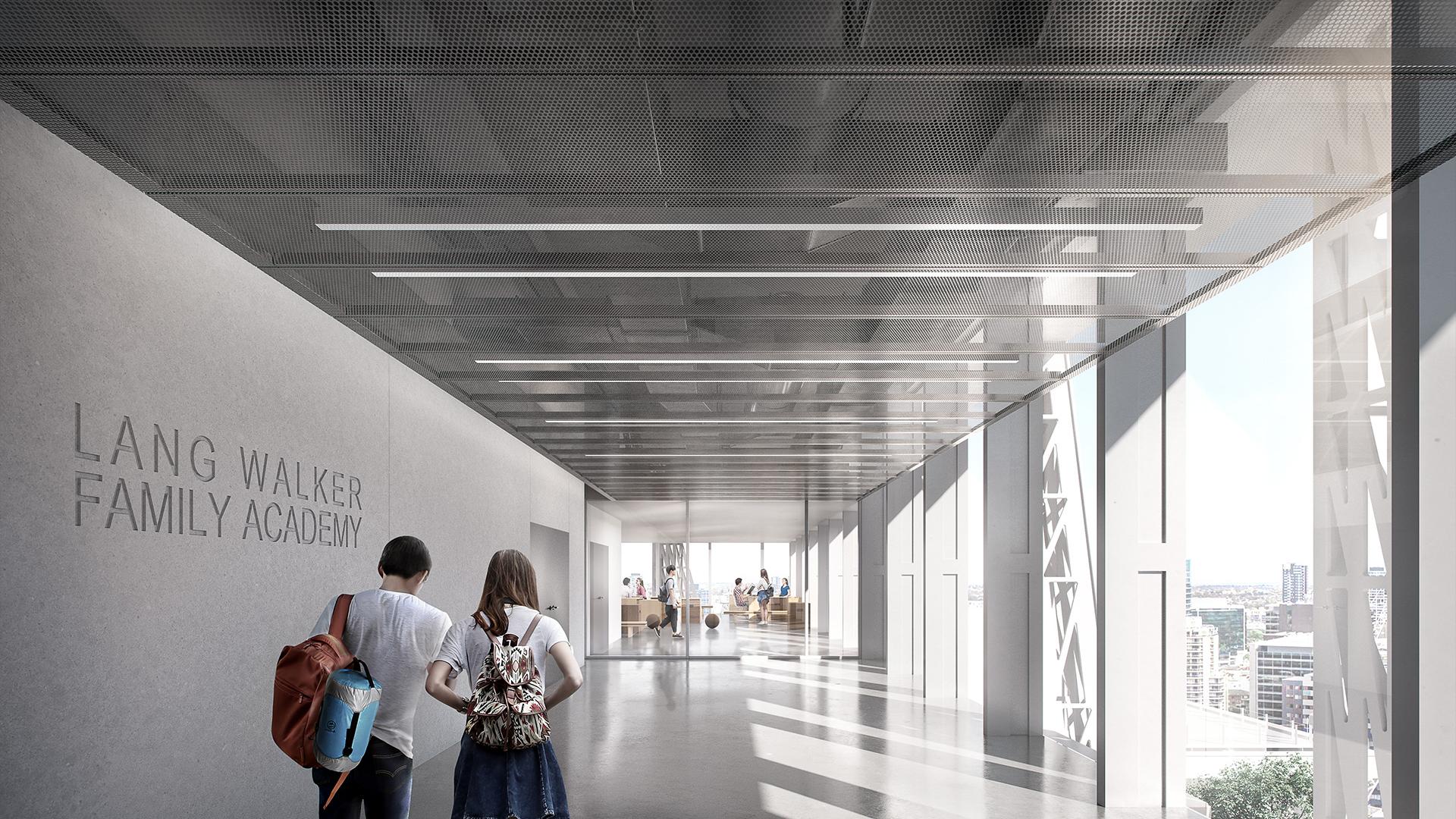 two kids walking down a hall way