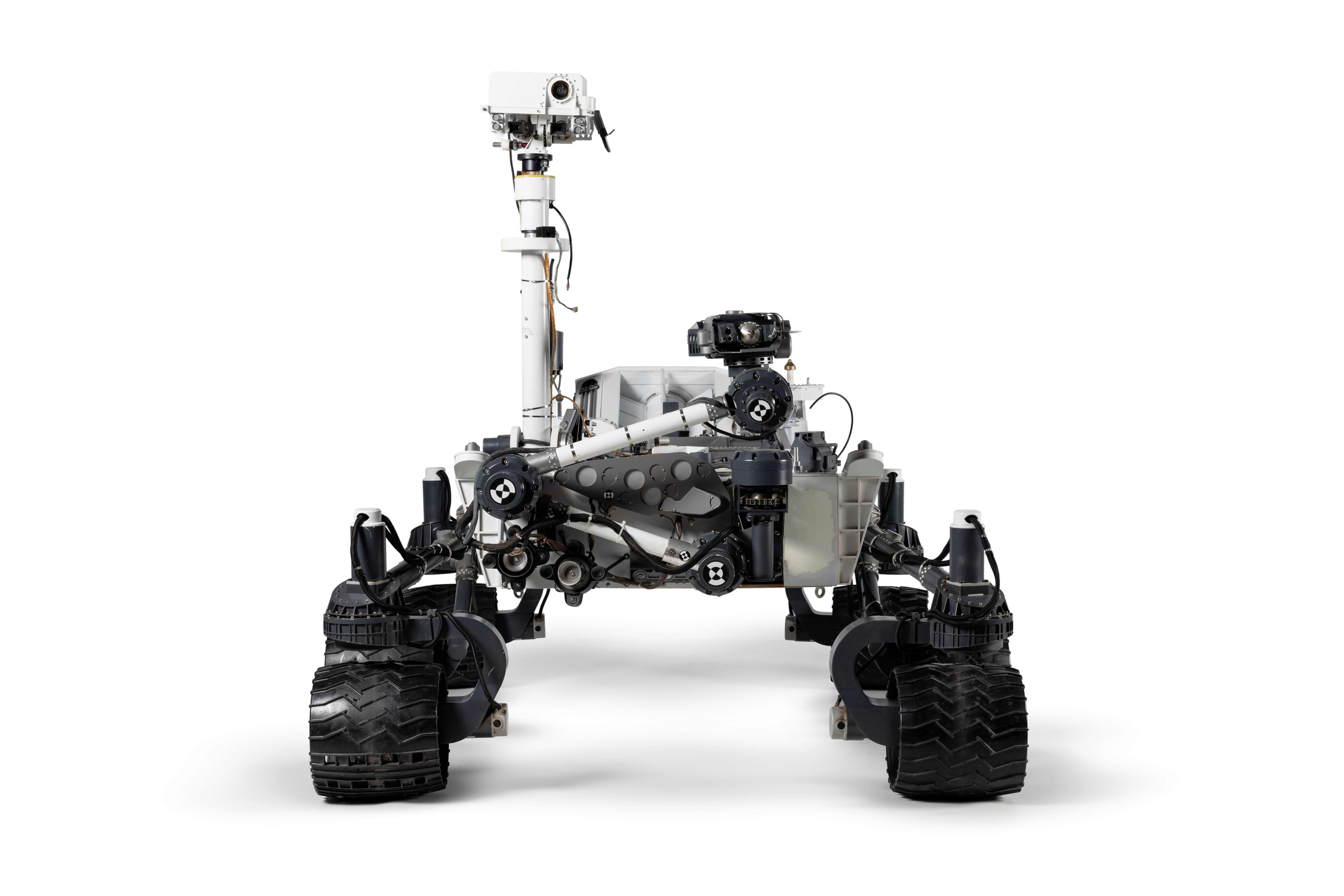Three-quarter scale model replica of the NASA Mars 'Curiosity' rover robot