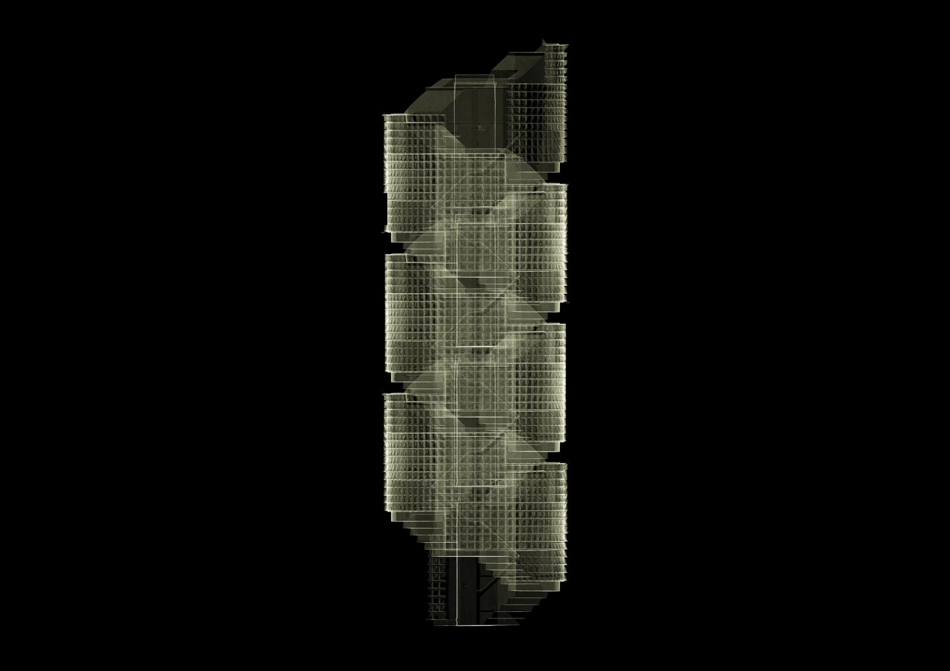 3D digital column sitting on a black background.