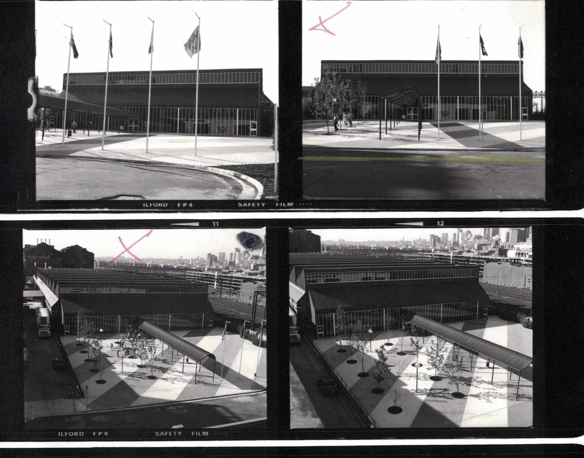 Black and white photograph contact sheet of museum building