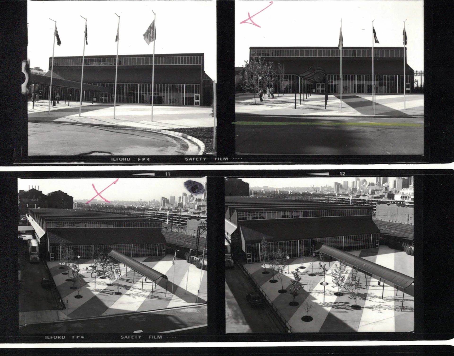 Black and white photograph contact sheet of museum building