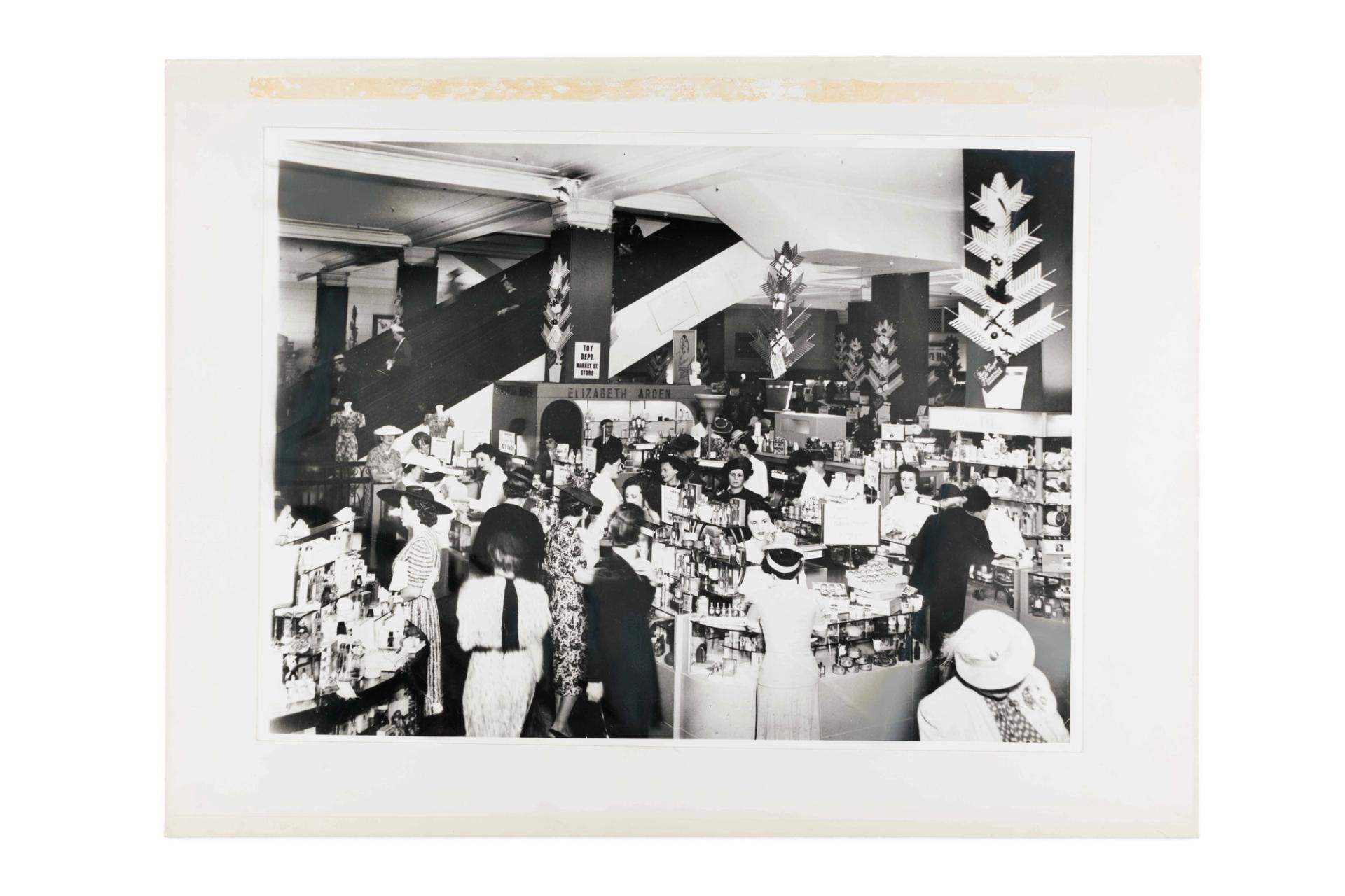 A busy cosmetics department.