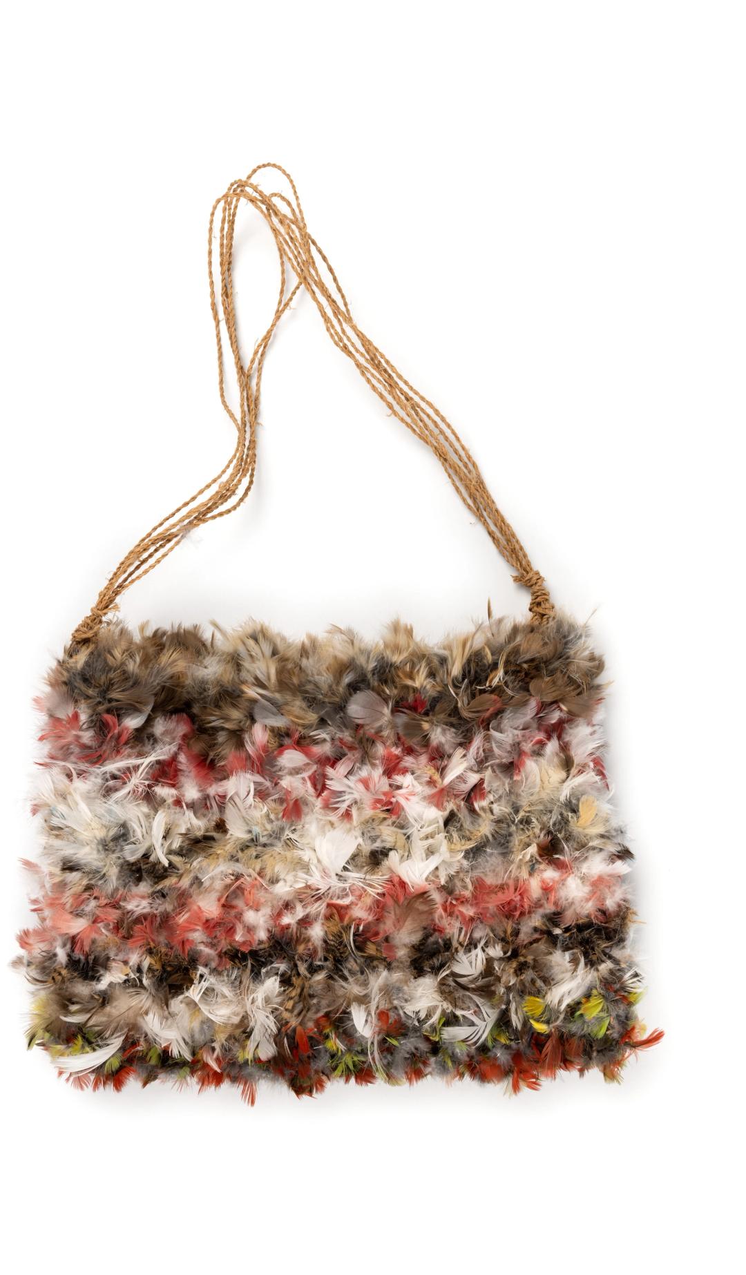 bag made from feathers and string