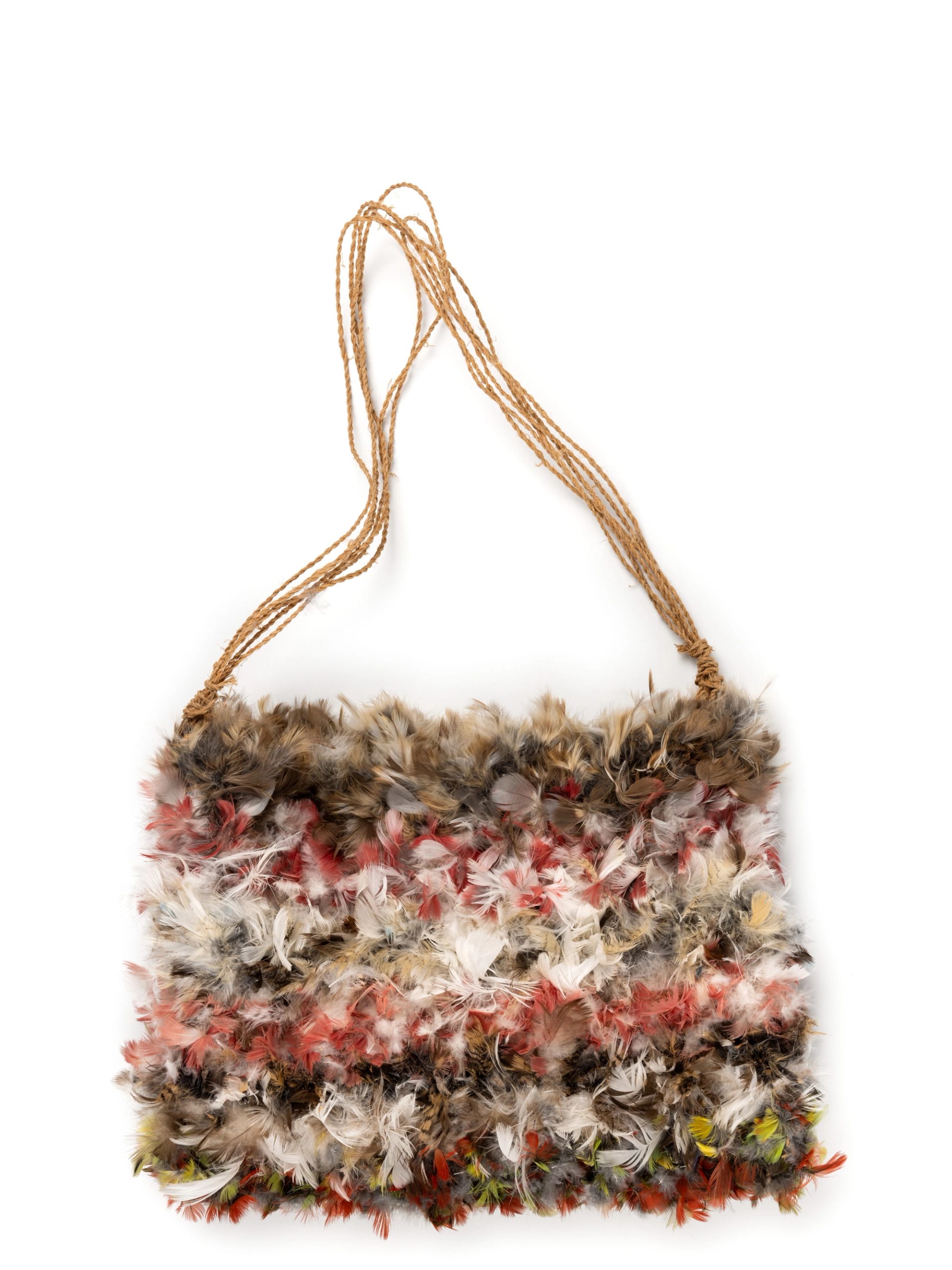 bag made from feathers and string