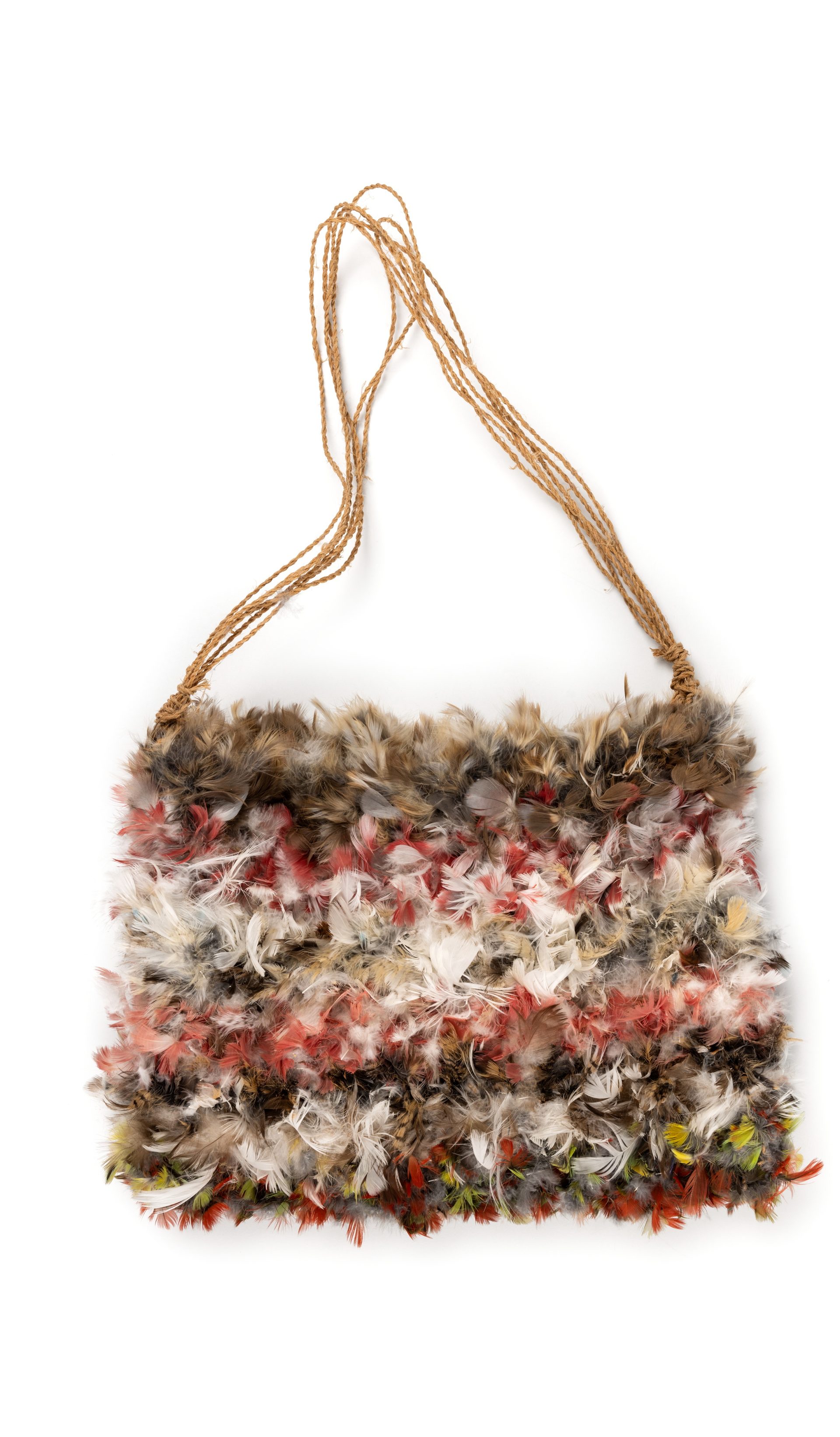 bag made from feathers and string