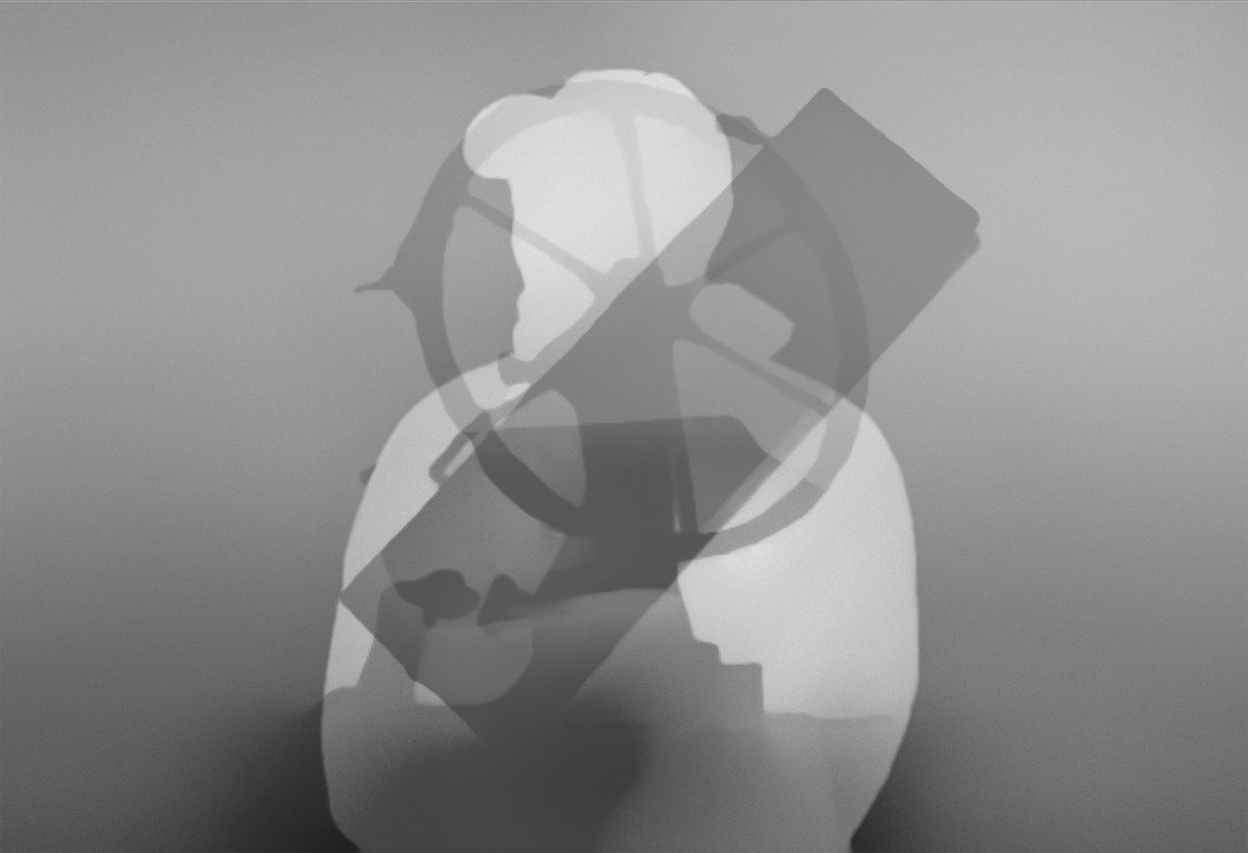 Figures of humans and objects overlayed.